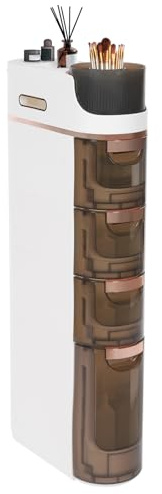 4-stöckiger Slim Bathroom Organizer, schmaler Badezimmer-Organisator mit leisen Rollen und Schubladen für enge Räume, Bad, Küche, Waschküche, weiß