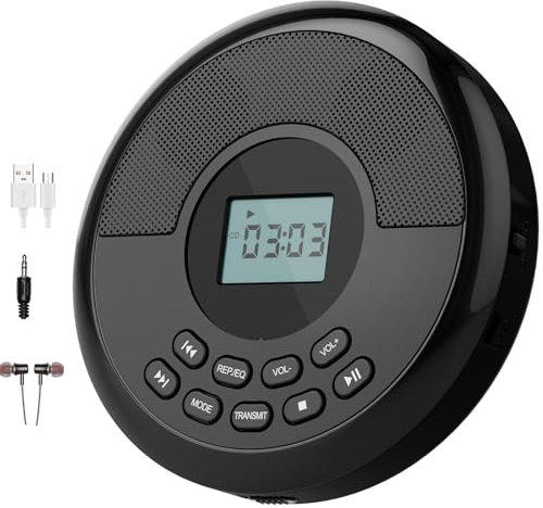 Good Homie Lettore CD Portatile, Walkman Ricaricabile con Bluetooth, Supporto Regolazione Casuale/Ripetizione/EQ, con Cuffie E Protezione Anti-Salto, Display LCD, per Auto E Uso Personale