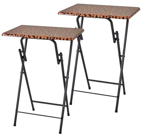 fusehome Tavolino pieghevole per TV, vassoio per TV per mangiare sul divano, piccolo tavolo pieghevole, vassoio portatile, tavolo da divano, tavolo da spuntino, con stampa leopardata, per letto e