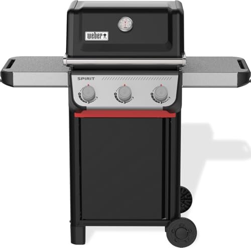 Weber Spirit E-310 barbecue a gas, 3 bruciatori, 51 x 46 cm superficie di cottura, griglia di mantenimento, termometro integrato, 2 ruote - Nero/Argento (1500864)