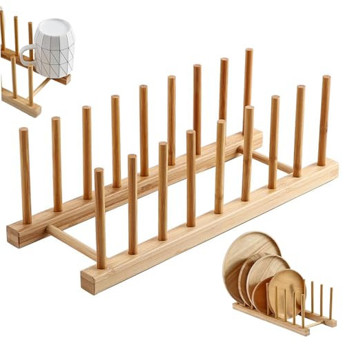 Organisateur d'assiette, porte-assiette en bambou 13,6x5x4, armoire de cuisine de séchage à plat vertical, armoire de cuisine pour plat, pots, couvercles, bols, tasses