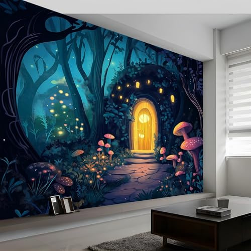 Papier Peint Panoramique 250 x 175 cm Revêtement mural pour salon chambre, Fantaisie Forêt Magique motif Papier peint intissé Sombre moderne Décoration