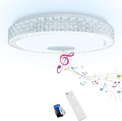 UISEBRT 48W Dimmbar LED Deckenleuchte: APP-Steuerung, Bluetooth - Lautsprecher & Fernbedienung integriert, 220V, Farbwechsel von 2800-6500K, ideal für Schlafzimmer, Kinderzimmer und Wohnzimmer