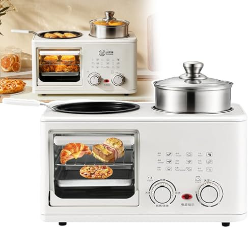 HEGGMKK Macchina per La Colazione Multifunzione 4 in 1 da 1200 W (8 L), con Forno, Padella, Vaporiera, Temporizzazione di 60 Minuti, Tubo di Riscaldamento Doppio Tipo S, per Cucine,White