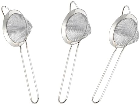 3-Piece Stainless Steel Fine Mesh Strainer Set - Conical Tea & Cocktail Filter for Loose Leaf, Food, Bar Use - Ergonomic Durable Kitchen Colander Tool