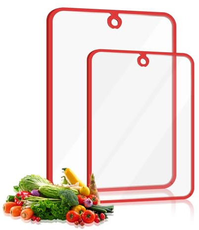 Kimiditt Glass Cutting Board,Tempered Glass Cutting Board for Kitchen Counter,Chopping Board with Non-Slip Edges,Hanging Hole,Scratch Resistant,Heat Resistant,15x10 & 12x8 2PCS