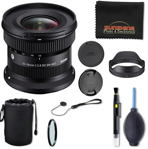 Sigma 10–18 mm f2,8 DC DN zeitgenössisches Objektiv für Sony E mit Sunshine Photo Advanced Bundle
