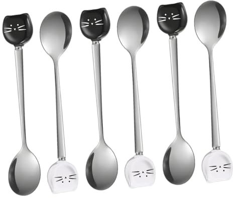 MAGICLULU 6stücke Teiliges Katzen Keramik Und Edelstahl-rührlöffel Hübsche Dessertlöffel Zum Umrühren Von Tee Kaffee Zucker Und Speisen