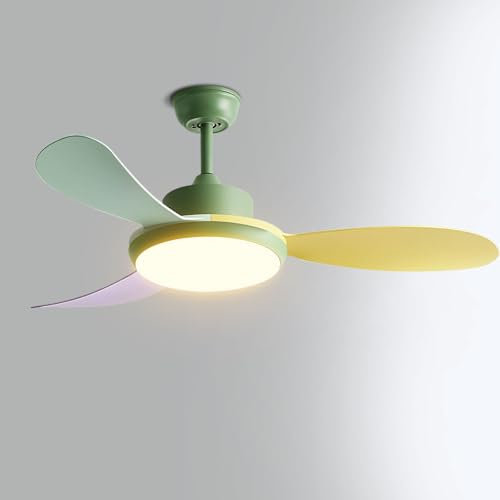 Ventilador de Techo con luz de 46 Pulgadas, Control Remoto Colorido e Interruptor de Pared, silencioso, con luz LED de 60 W, 6 velocidades, 3 aspas de ABS para Sala de Estar y Dorm