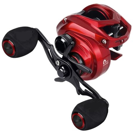 Carrete Carpa Carrete Baitcasting 8KG MAX Drag 7+1 Bobina De Pesca con Relación De Engranaje De Alta Velocidad(Red,Left Hand)