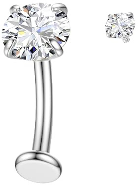 Piercing Nombril Titane Or Argent Percing Au Nombril Hypoallergénique 14G Piercings Nombril-Pendant Coeur Fleur Papillon Boule Fileté Intérieurement Flottant Navel Piercings - Argent Ronde CZ 12MM