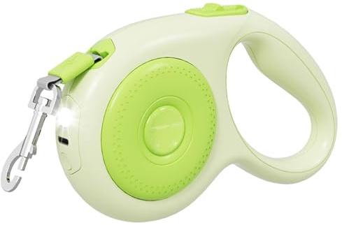 Guinzaglio Retrattile per Cani, 5 m Guinzagli in Nylon Senza Grovigli a 360°, Guinzaglio per Cane con Luce LED, per Cani di Piccola e Media Taglia Fino a 110 Libbre