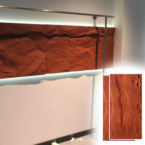 Panneau Mural Decoratif Panneaux Muraux 3D Modernes Rouges, Décoration de Chambre en Placage Imitation Pierre, Panneaux Muraux en Pierre Synthétique pour Hall D'entrée(1 pack)