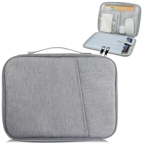 PIWOSGOL Tablet Tasche 9-11 Zoll Hülle Kompatibel mit iPad Pro/Air 11, iPad A16 2025/2024/10.Gen 10,9, Galaxy Tab A9+/S9 FE, Mit Griff, Schutzhülle Gepolstert mit Zubehörfach (Grau)