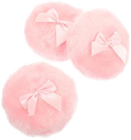 COLLBATH 3 Stück-pack Weiche Körperpuderquaste aus Plüschigem Material mit Schleife Runde Form Angenehm und Komfortabel und Prickly Heat Puder für Zuhause und Badekorb