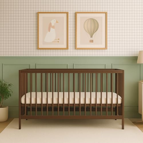 Mokee Midi Baby Cot Bed 140x70 cm, 3-in-1 Wooden Baby Crib, Toddler & Day Bed with Adjustable Base, Convertible to Toddler Bed, from Newborn to 5 Years (Walnut)