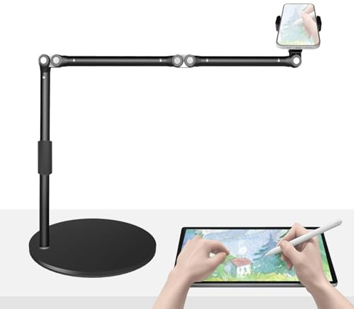 HIBORI Overhead Stativ Handy für Tisch, 45 cm Langer Arm Handyhalterung für iPhone, 360° Drehbar, Stabile Smartphone Halterung zum Filmen, Streaming & Kochen