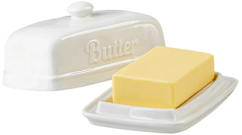 Jonuin Butter Dish, Elegant White Porcelain Butter Dish with Lid for Countertop, Ceramic Butter Container for Cheese & Margarine, Dishwasher Safe, 17.3 x 11.5 x 9.1cm