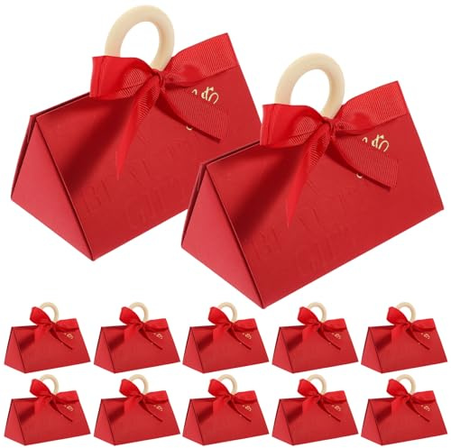 PACKOVE 20 Stück Kleine Geschenkboxen aus Papier mit Schleifen für Hochzeit Süßigkeiten Partygeschenke 13X75X65cm Rot