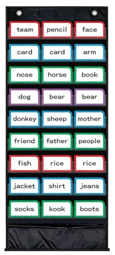CRAFTYMELODY 1Pcs 35.43x13.19 Inch Classroom Words Pocket Chart with 13 Clear Pockets Black Reusable Sentence Strips Pocket Chart Word Wall Pockets Charts Classroom Calendar and Schedule Charts