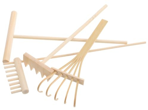 ifundom Ensemble Mini 4 Outils Jardin Zen en Bois pour Sable – Râteaux Plateau – Kit Décoratif Bureau Maison – Accessoires Tampons Sable