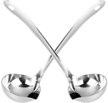 IMIKEYA Cucharón Separador de Grasa y Cuchara Sopera de Acero Inoxidable, 2 Piezas con Vertedor para Sopa, Colador Metálico para Cocina y Uso Doméstico