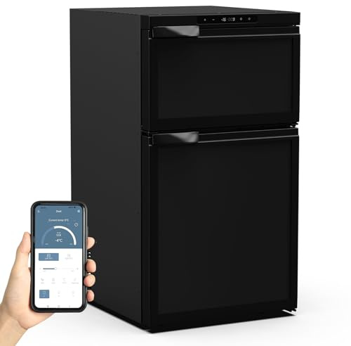 80L Kompressor Kühlbox, Wohnmobil Kühlschrank mit APP-Steuerung 12/24V DC Kühlbox Auto, LED-Leuchten, Schnelle Kühlung, bis -20℃ Kompressor Kühlschrank für Auto, LKW, Boot, Reisemobil, Camping, Reisen