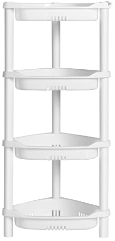 ELYKEN Etagere de Douche d'angle sur Pied Salle de Bain 4 Niveaux Blanc | Antirouille Étagère d'Angle au Sol avec 1 Crochet 80cm H