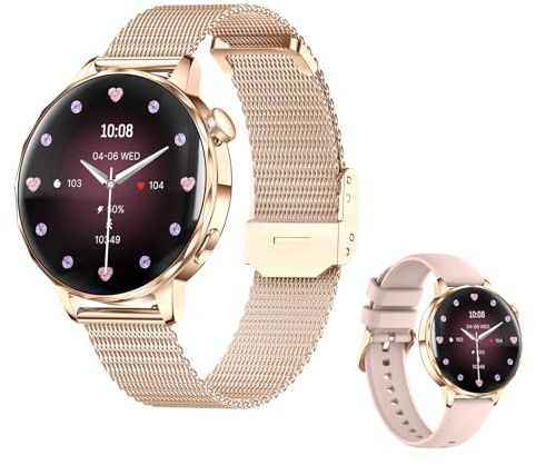 LONGLU Montre Intelligente pour Femmes – Écran 1,27, Fréquence Cardiaque/SpO2/Tension Artérielle/Sommeil, Suivi du Cycle, Traqueur Fitness IP68 pour iOS Android (Or Rose, X)