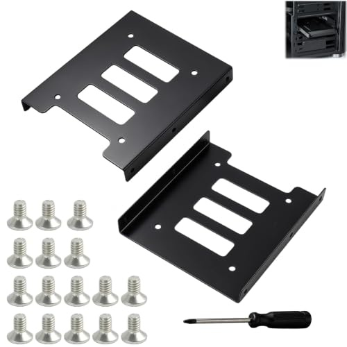 2 x 2,5 tum till 3,5 tum SSD monteringsram | metallhållare för 2,5 tum HDD & SSD | utbytbar ramadapter med skruvar | monteringsstöd för PC skrivbordshölje (svart, set om 2)