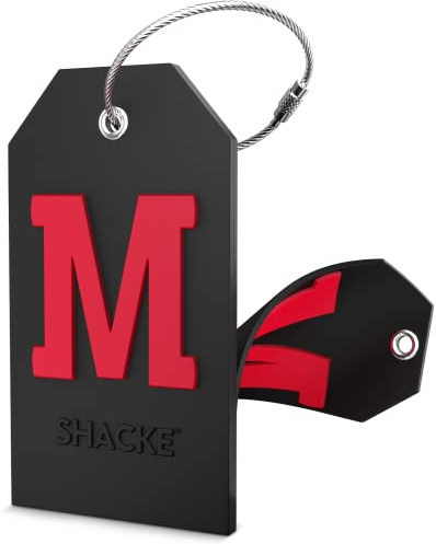 Shacke Initial Luggage Tag with Full Privacy Cover and Stainless Steel Loop - Black (Letter M)