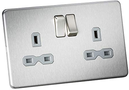 Knightsbridge SFR9000BCG Screwless Double Socket, 230 V, Brushed Chrome, (Pack of 1)