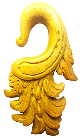 CHICNET Jackfrucht Holz hell braun 10mm Lobe Piercing Hook Fire Dehnspirale Dehnschnecke | Tribal Handarbeit Expander Damen Herren Flesh Dehner Ohrring Taper Dehnungsstäbe Spiralen Flammen 10 mm