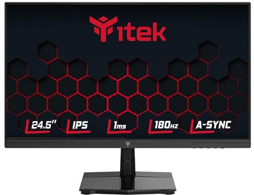 Itek monitor GGF - 24,5 Piatto, 1920x1080 FHD, Pannello IPS da 180Hz, Risposta 1ms, Collegamenti HDMI e DP, HDR, Adaptive Sync