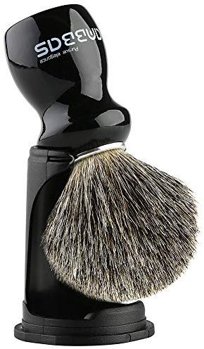 Anbbas Rasierpinsel Dachshaar mit schwarz Halter hochwertiger Holz Griff Rasierschaum Pinsel perfekt für Herren Rasur(Schwarz)