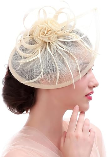 Ulalaza Fascinators per Capelli da Donna Cappello da Cocktail da Sposa in Piuma da Sposa Cocktail Derby Church Banquet for Girls