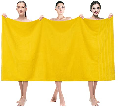 American Soft Linen 35x70 Jumbo Large Bath Towel, 600 GSM 100% Cotton Turkish Bath Sheet, Oversized Luxury Bath Towel for Bathroom Beach and Pool, Yellow