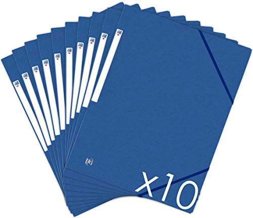 Oxford Topfile+ - Lote de 10 carpetas de cartón con 3 solapas, tamaño A4, cierre elástico, color azul