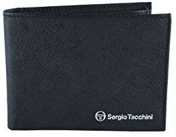 Sergio Tacchini - Portafoglio uomo in vera pelle, nero, sottile con porta carte, confezione regalo, nero sottile, sottile, classico, Nero Sottile, Slim, Classico