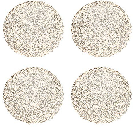 GLOBALDREAM Tovagliette Tonde, 4 Pezzi Tovagliette Oro Tovagliette Sottopiatto Tappetini da Tavola Resistenti al Calore Stuoie Tappeti da Pranzo per Tavolo, Pranzo, Cucina (Oro, 38cm)
