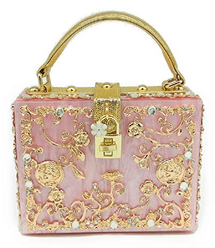 Boutique De FGG Blume Schultertasche Strass Einzigartiges Acryl Abendhandtaschen Damen Mode Umhängetasche Tote-Tasche,Klein,Rosa