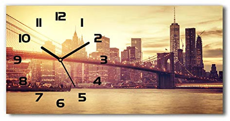 Tulup Wanduhr aus Glas 60x30 cm Glas Uhr Bild Glasuhr Gehärtetes Glas Küchenuhren - Schwarze Zeiger - Manhattan New York