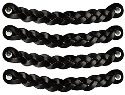 Brute Strength – Geflochtene Ledergriffe – 20 x 2,5 cm – Schwarz – 4 Stück | Geflochtene Möbelgriffe und Lederschlaufen aus Vollnarbenleder; für Schrank und Schublade, zwei Schraubenlängen inklusive