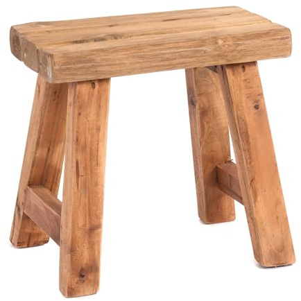 DESIGN DELIGHTS Tabouret Vintage Rustique en Bois de Teck - 41 x 42 x 24 cm (H x L x P) - Pour Plantes - Couleur : 08 Miel Ciré