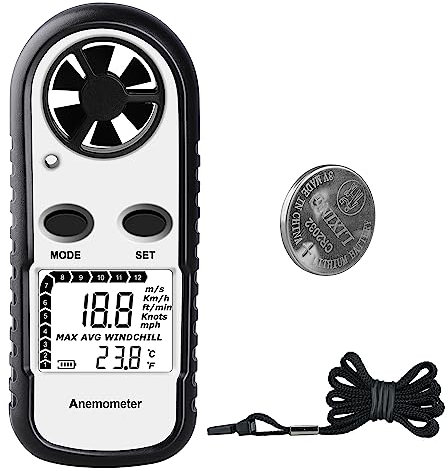 Digitales Anemometer, XRCLIF Windgeschwindigkeitsmesser mit Hintergrundbeleuchtung, LCD, Windmesser, Geschwindigkeitsmessung mit Thermometer, Windmesswerkzeug für Segeln/Surfen/Angeln/Drachenfliegen