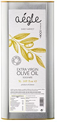 Aegle - Olio extra vergine di oliva spremuto a freddo, raccolto precoce, olio essenziale greco ricco di polifenoli di alta qualità, monovarietal green Koroneiki, Single Estate, Messenia, latta da 5