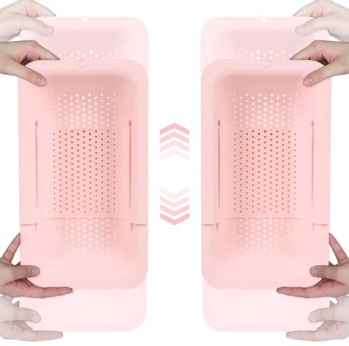 BLUE GINKGO Siebkörbe für Spülbecken – Gemüse und Obst waschen, gekochte Nudeln abtropfen lassen – erweiterbar – Küchenutensilien (2er-Pack) (2 Pink)