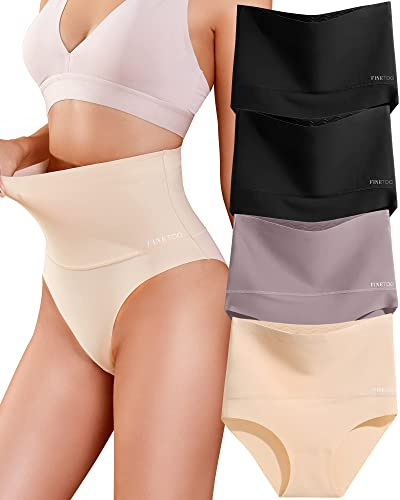 FINETOO - Confezione da 4 Slip Modellanti a Vita Alta Senza Cuciture per Donna,S