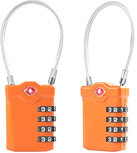 Diyife TSA Gepäckschlösser [2 Stück] [Aufgerüstet] 4-stellige Kombination Sicherheitsschloss Reiseschloss, Mit 14 cm Flexiblem Kabel Für Koffer Gepäck Rucksack Schul oder Gym Kabinett, usw. (Orange) | 4 Stellig, Öffnung Alarmanzeige, 14 cm Flexibles Kabel, TSA Zahlenschloss, Für Koffer Gepäck Rucksack Schul Gym Kabinett