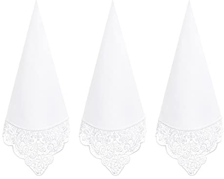 HOULIFE Stofftaschentücher Damen - Taschentuch Hochzeit, Stoff Taschentücher aus Gekämmte Baumwolle Weich Weiße Blumen Stickereien mit Spitzen, 3/6 Stücke, 43x43cm (3, Weiß 4)